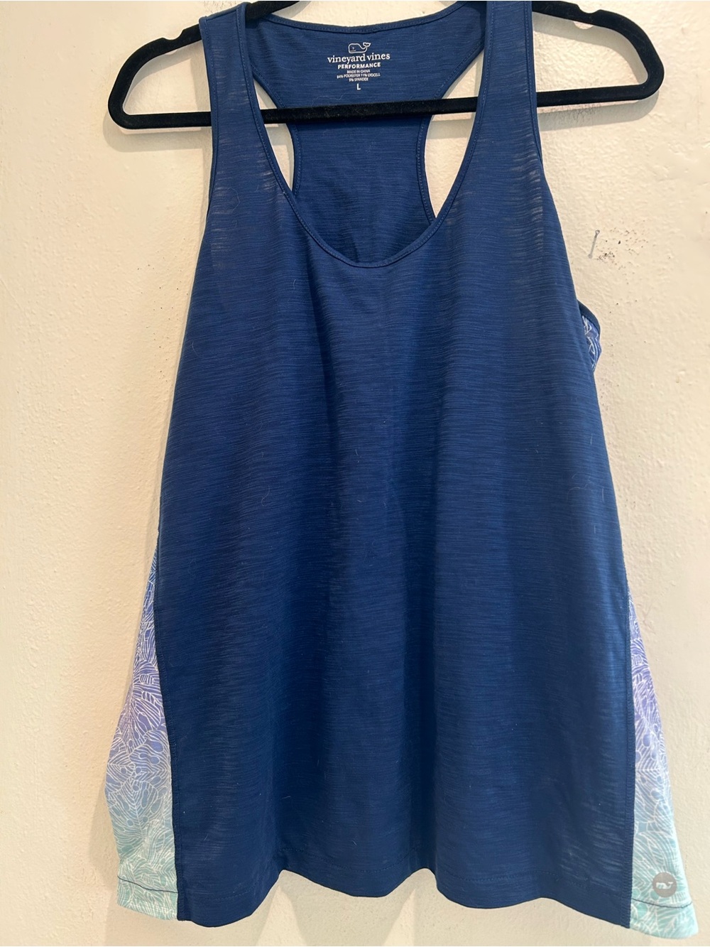 Vineyard Vines Navy Racerback Tank with Pastel Printed Side Panels